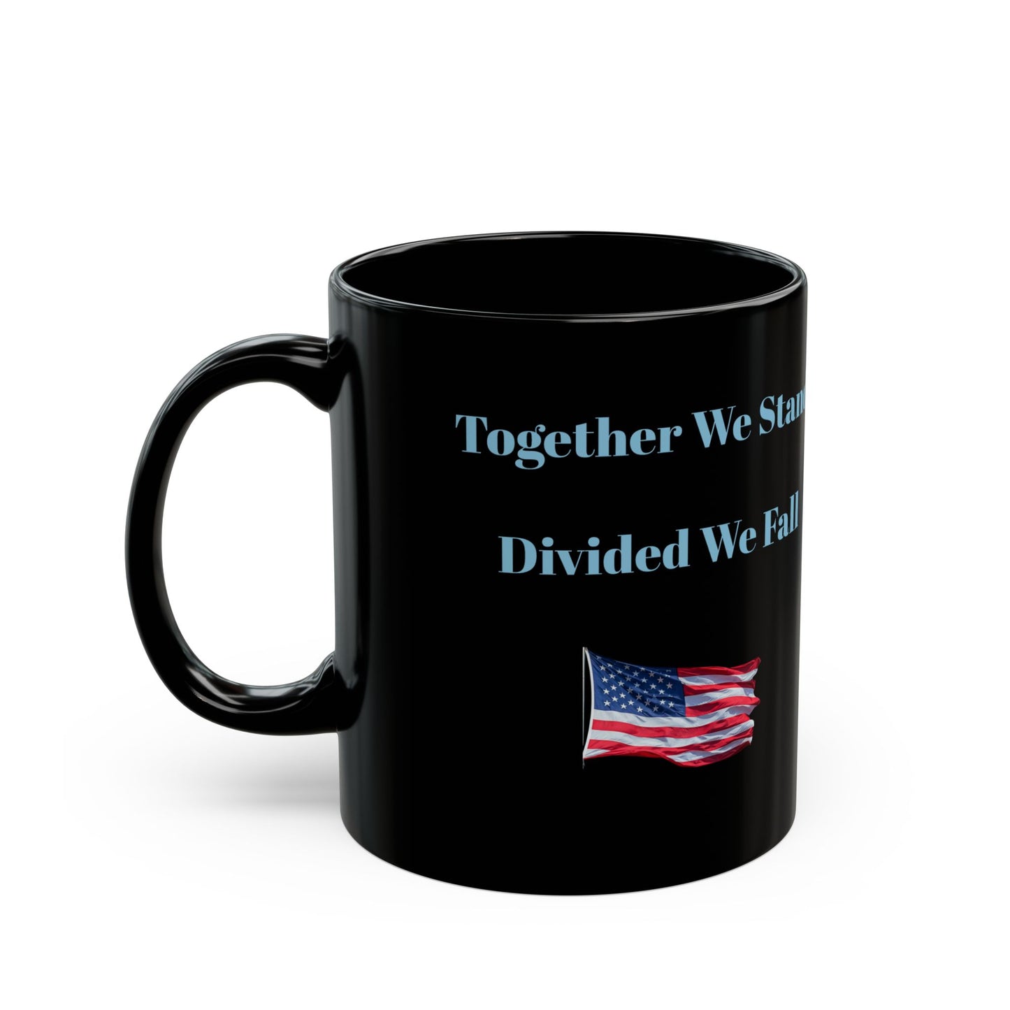 United We Stand Black Mug, Patriotic American Coffee Cup USA Pride Mug.