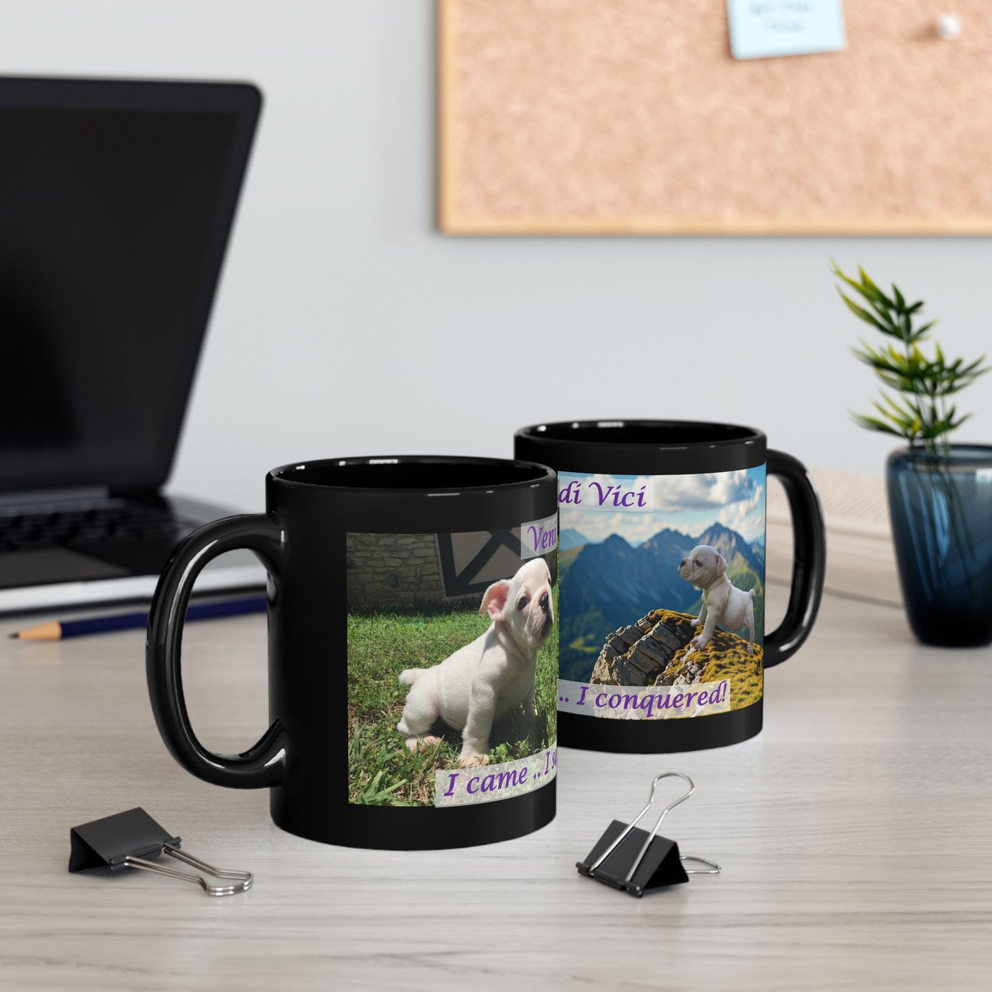 Veni Vidi Vici, British Bulldog Puppy Emma Black Mug (11oz, 15oz)