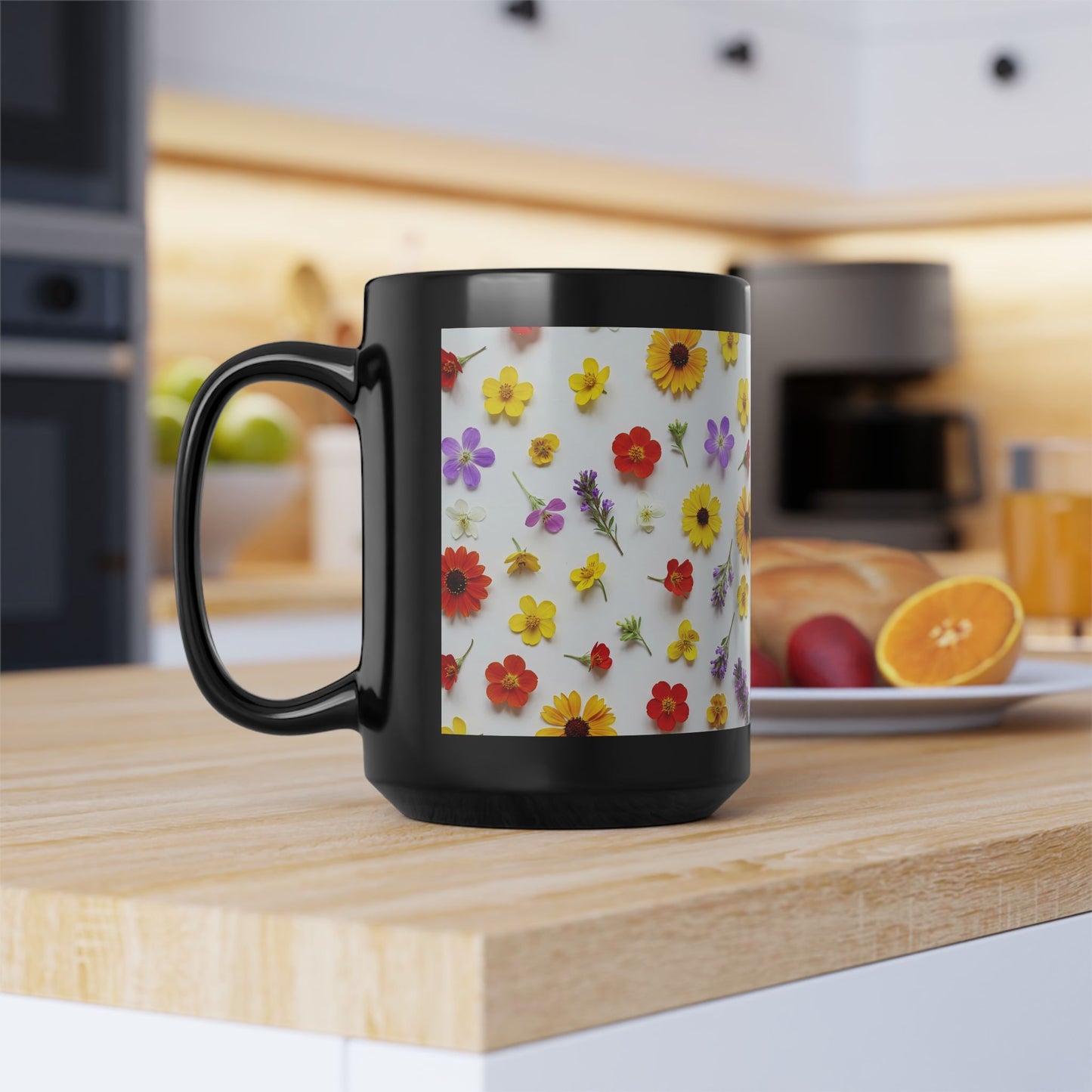 Wildflowers Mug, Black Ceramic Mug (11oz, 15oz)