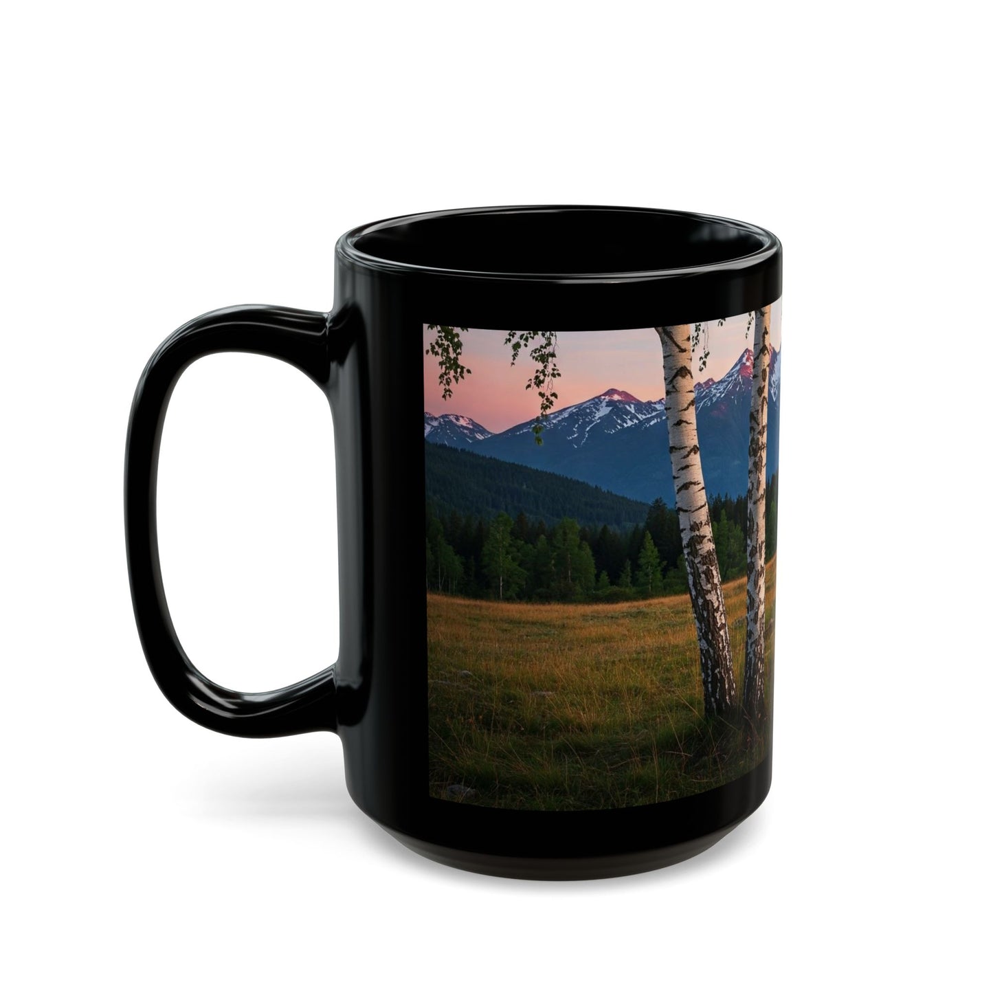 Mountain and Birch Tree Scene Scape