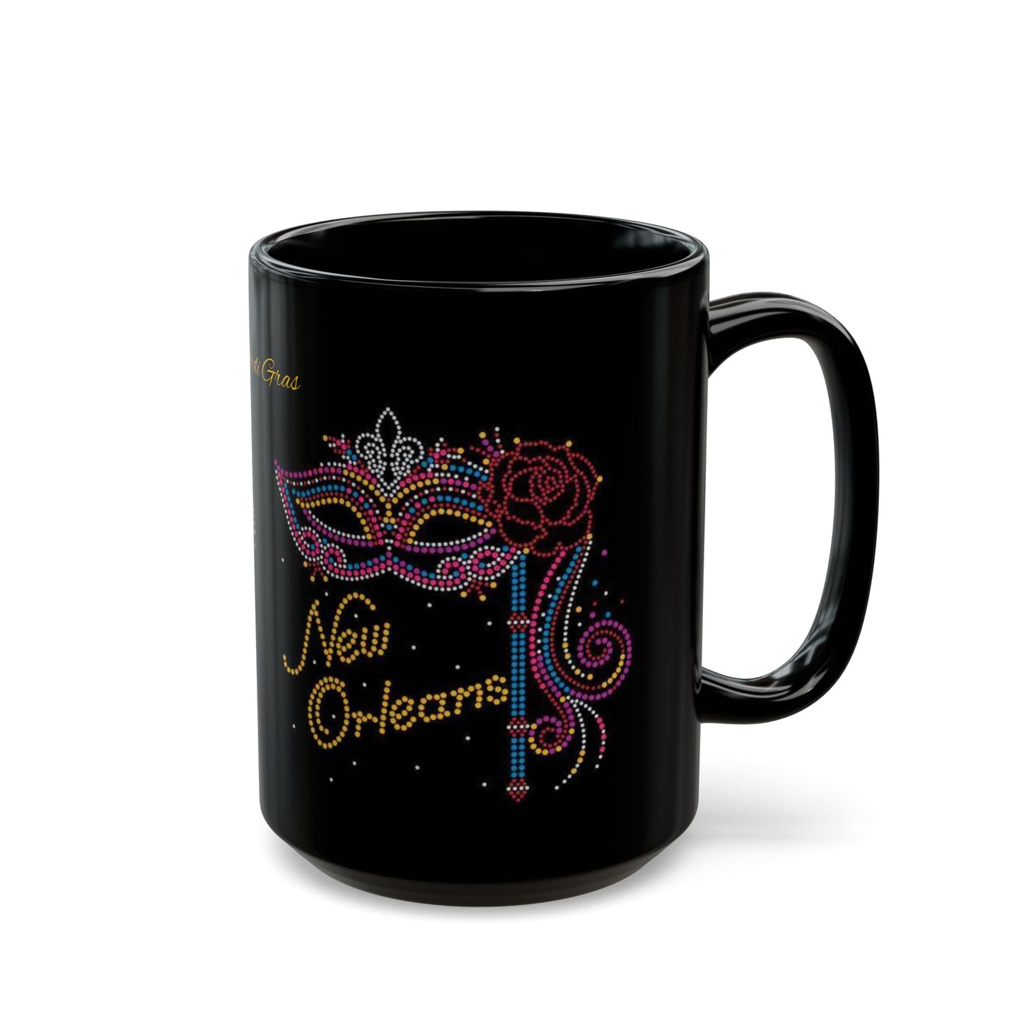 Mardi Gras Bead Masks Black Mug - (11oz, 15oz)