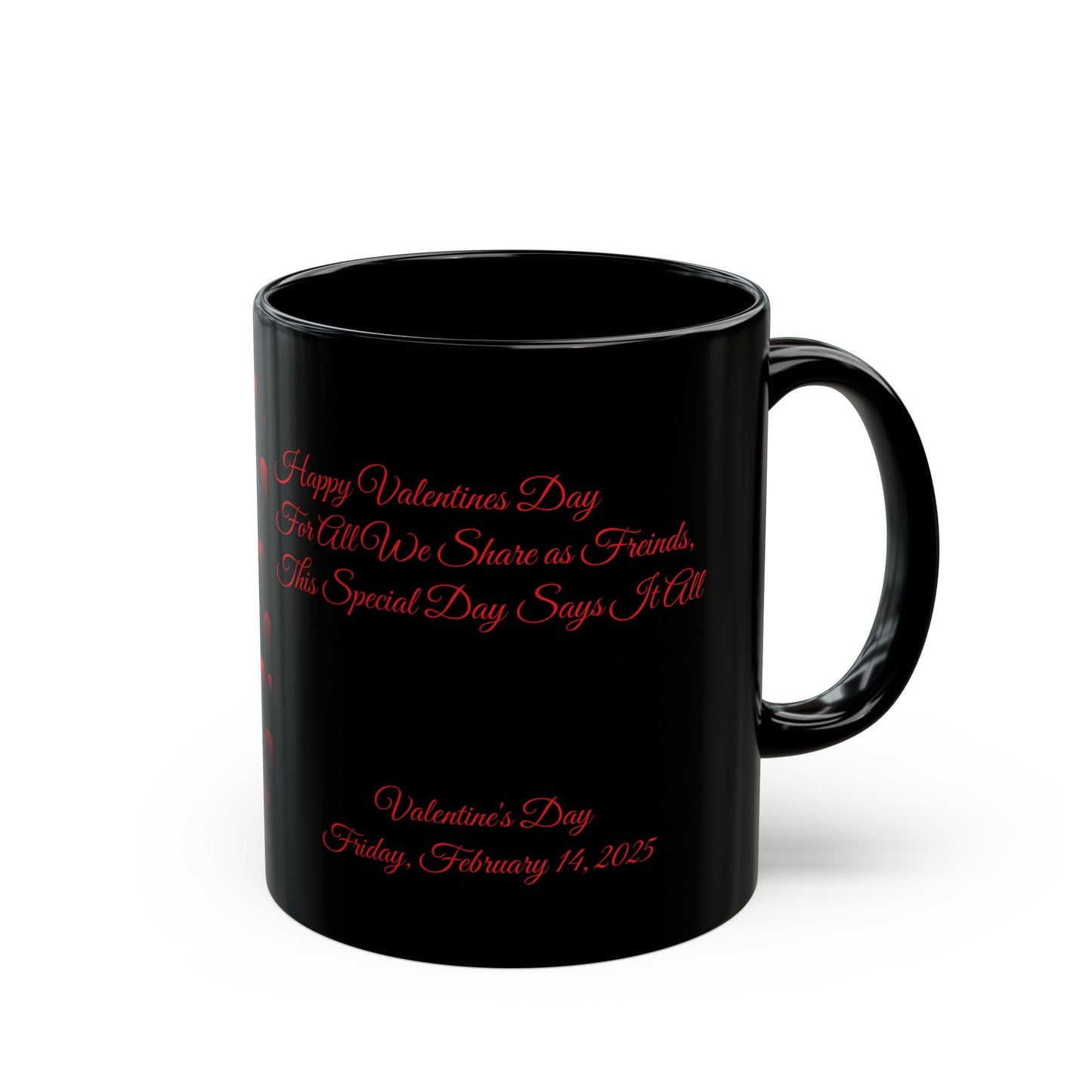Valentine's Day Hearts with Friendship quote Black Mug (11oz, 15oz)