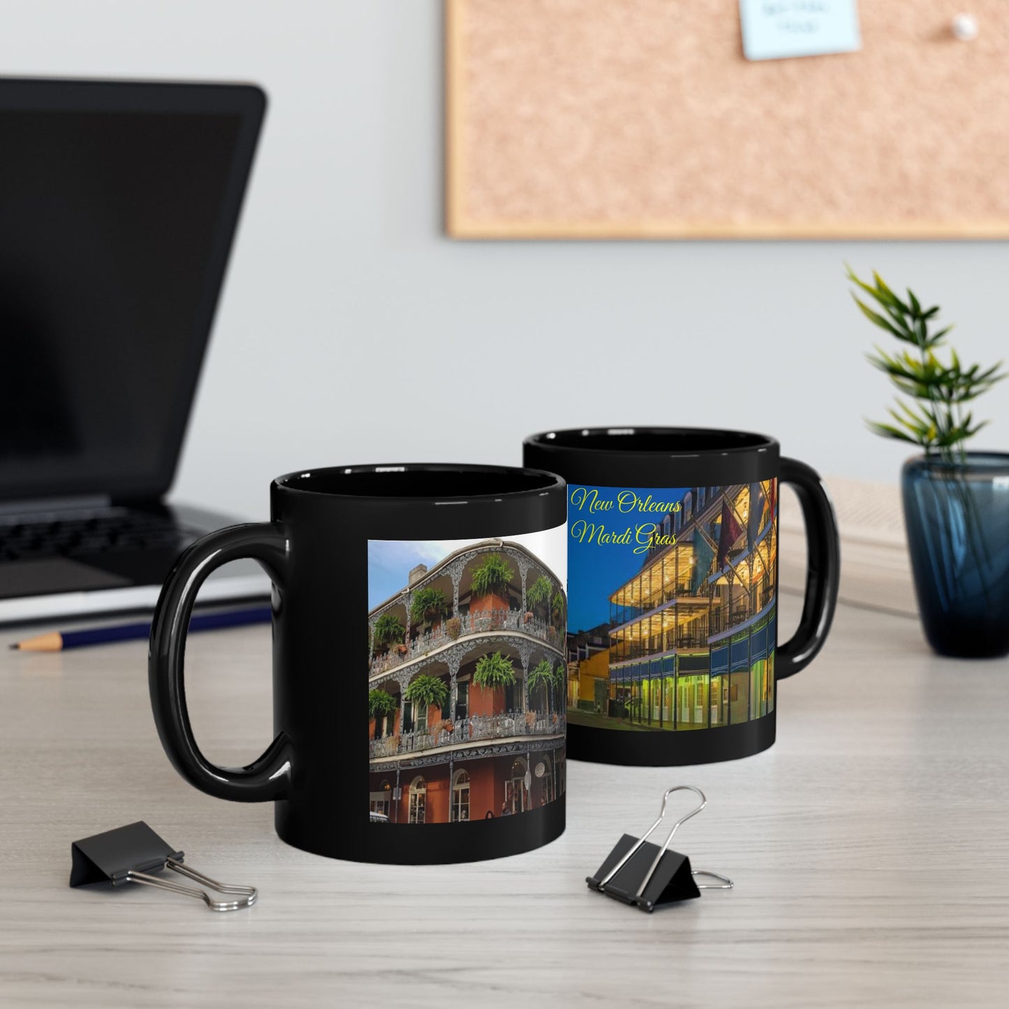 Mardi Gras Mug, New Orleans Bourbon Street, Black 11oz, 15oz Coffee Cup