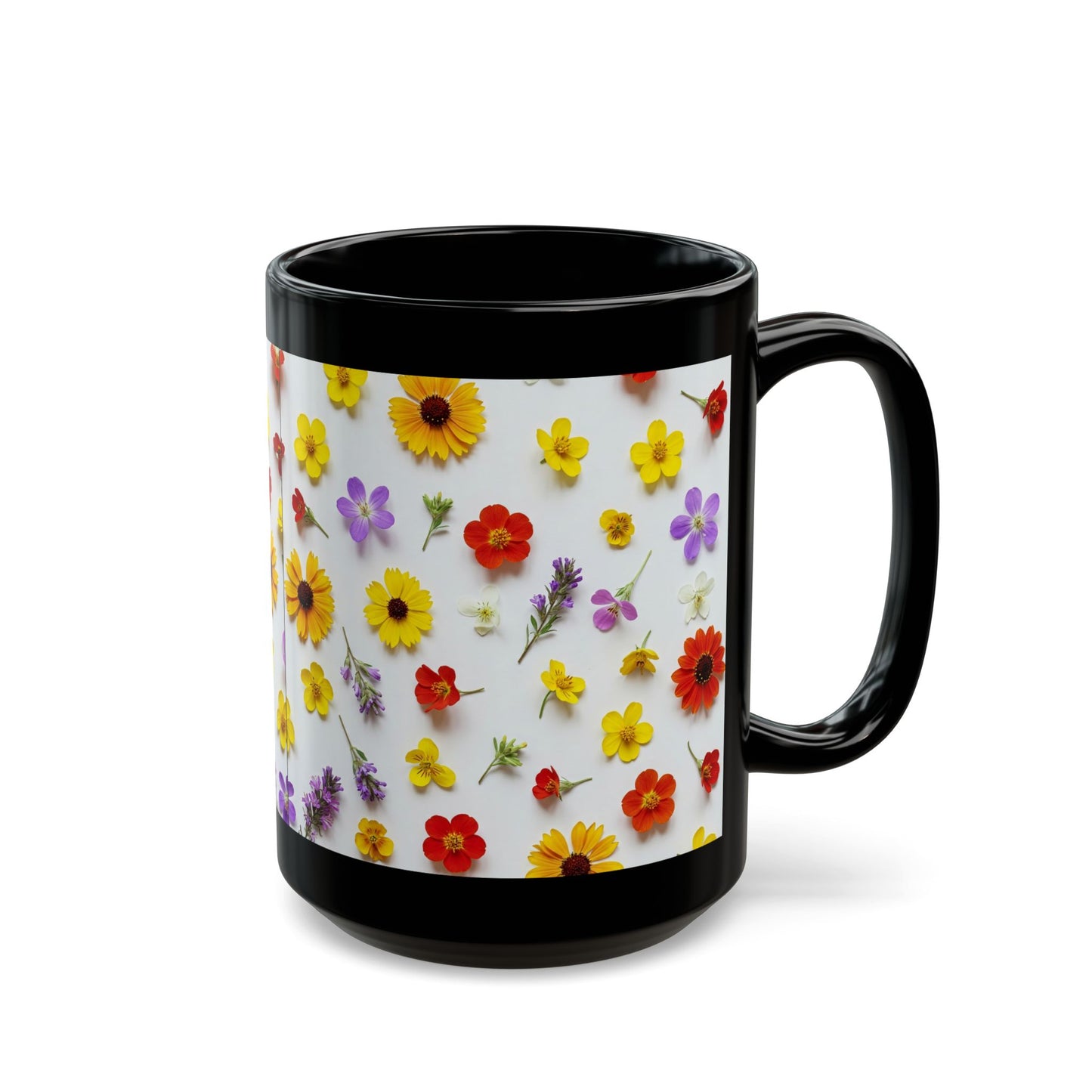 Wildflowers Mug, Black Ceramic Mug (11oz, 15oz)