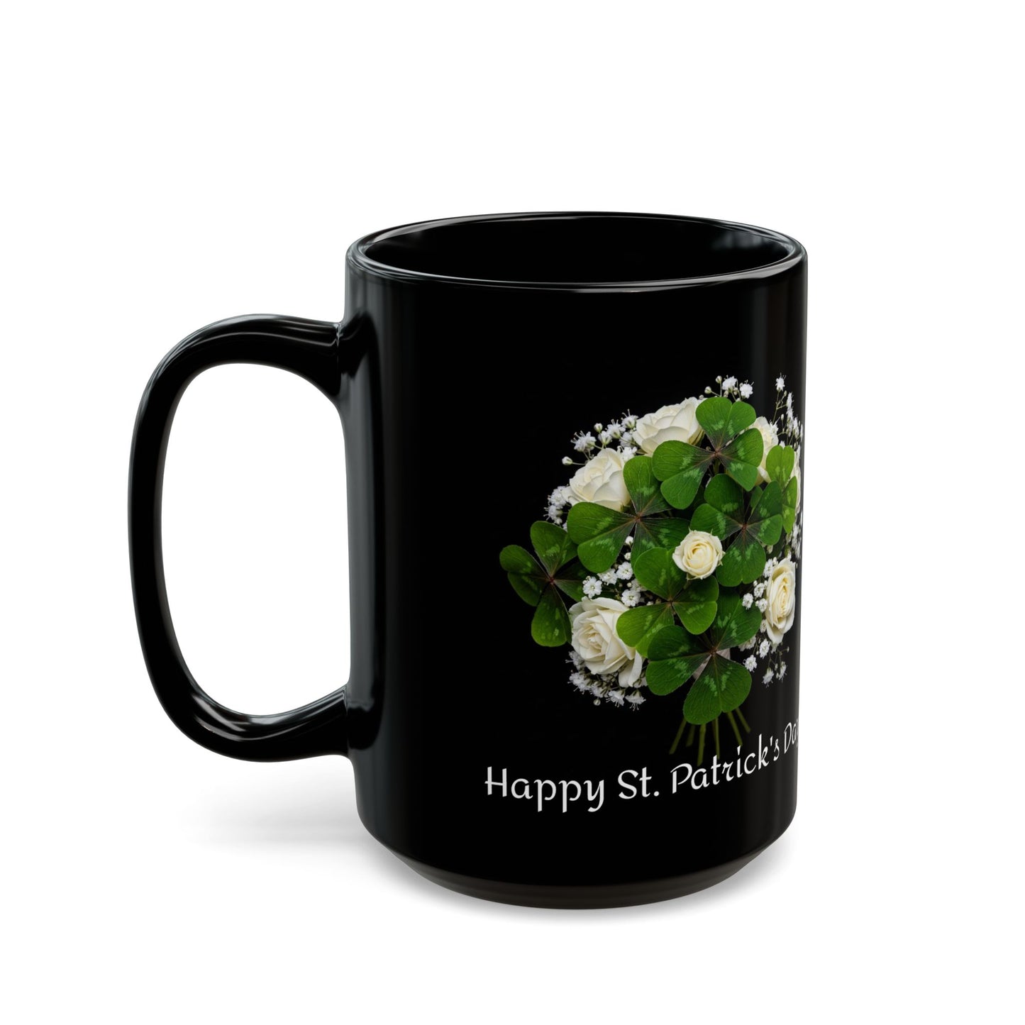 Shamrock Bouquet St Patrick's Day, Luck of the Irish Mug, Black Coffee Cup (11oz 15oz)