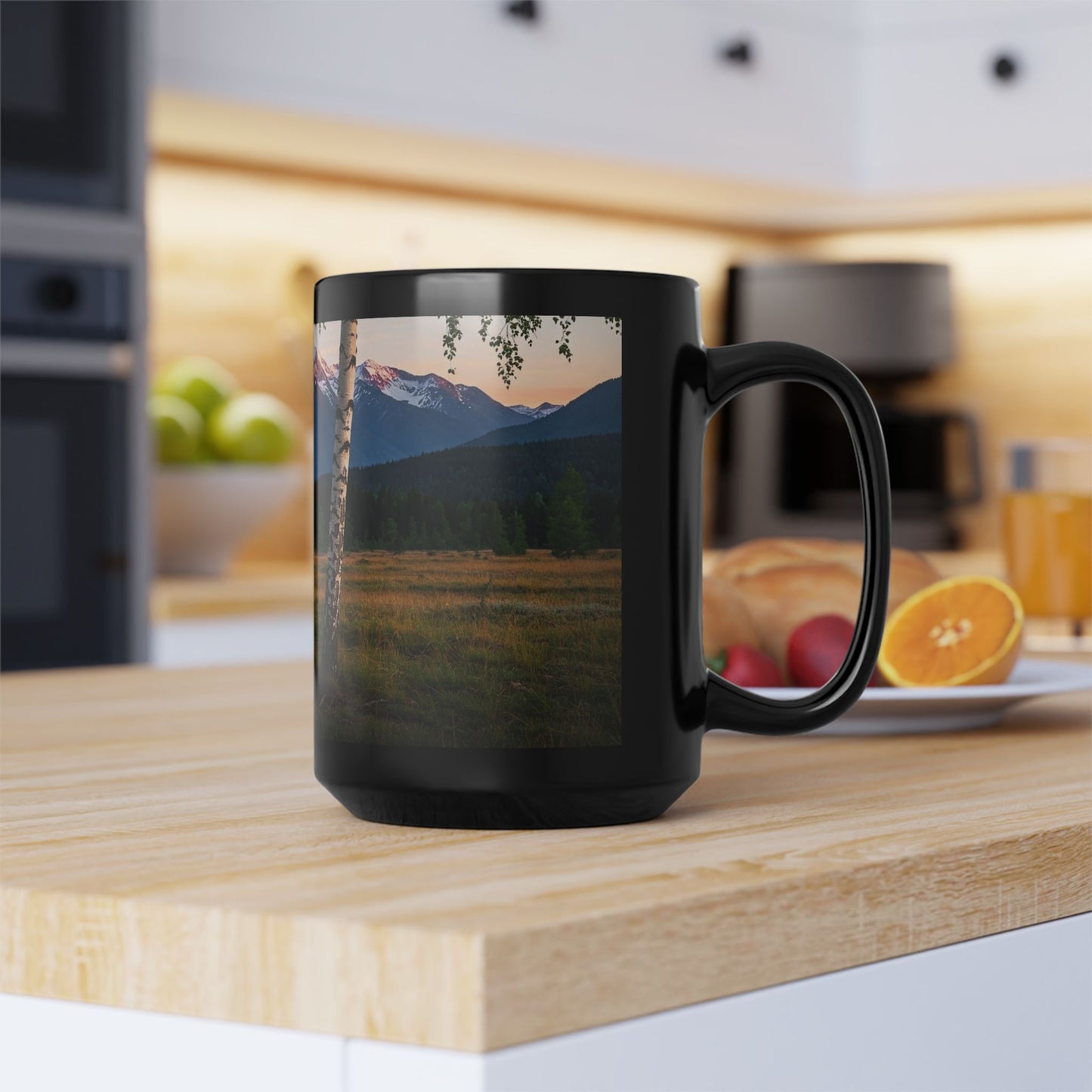 Mountain and Birch Tree Scene Scape