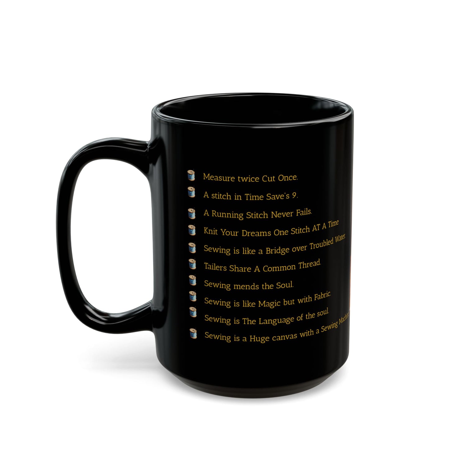 Sewing Theme Mug, Black Coffee Cup with Sayings (11 oz, 15 oz)