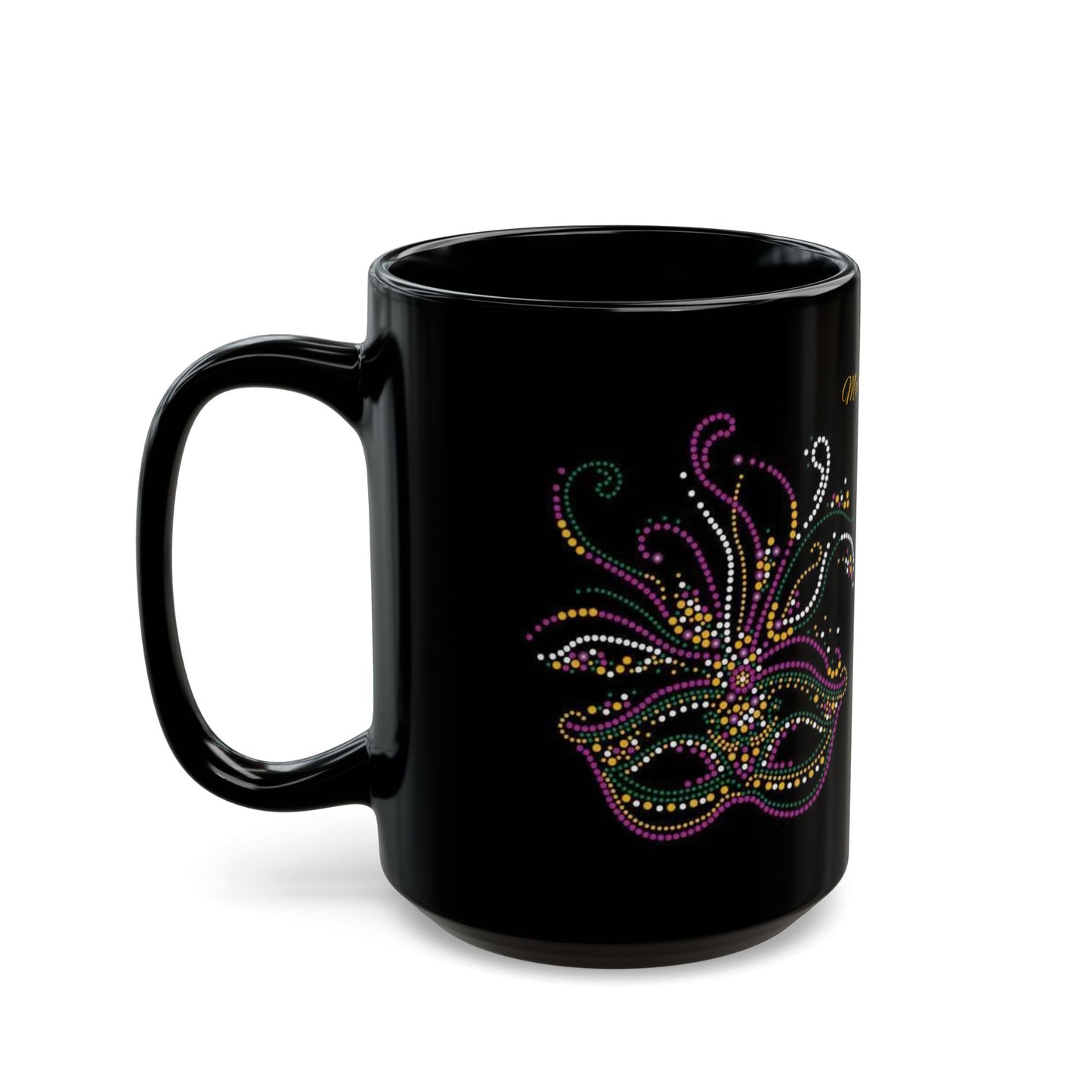 Mardi Gras Bead Masks Black Mug - (11oz, 15oz)