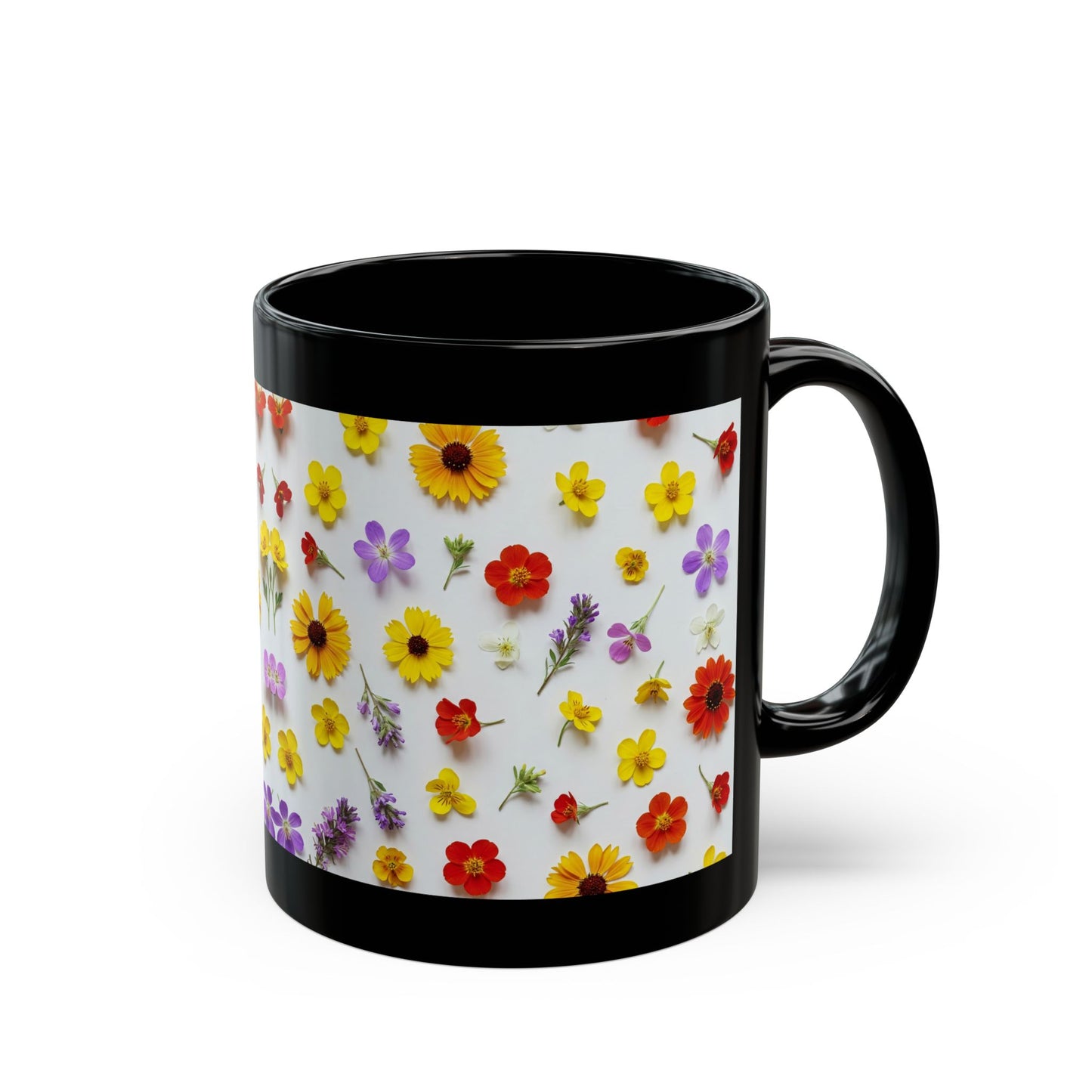Wildflowers Mug, Black Ceramic Mug (11oz, 15oz)
