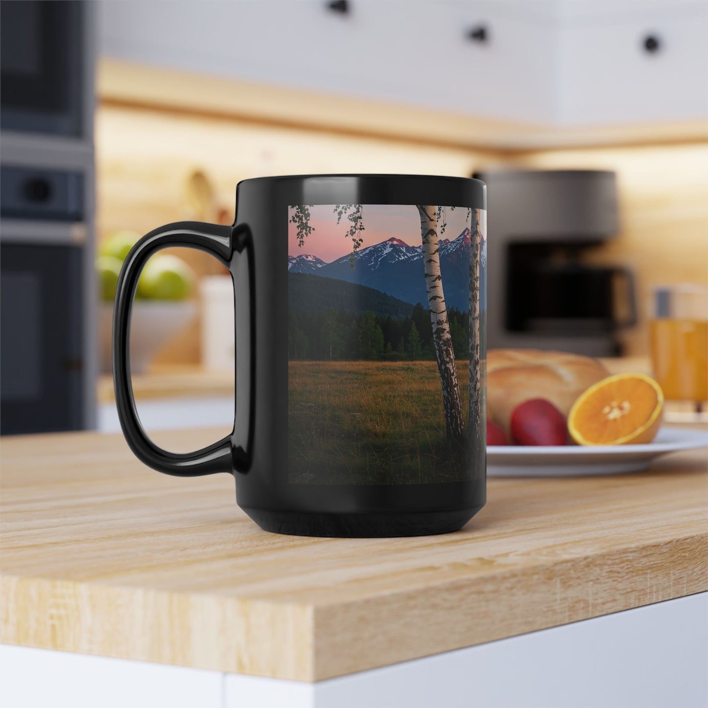 Mountain and Birch Tree Scene Scape