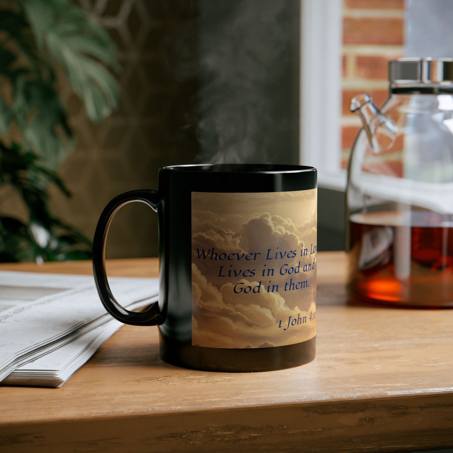 Cupids Angel, 1 John 4:16 Quote, Religious Black Mug (11oz, 15oz)
