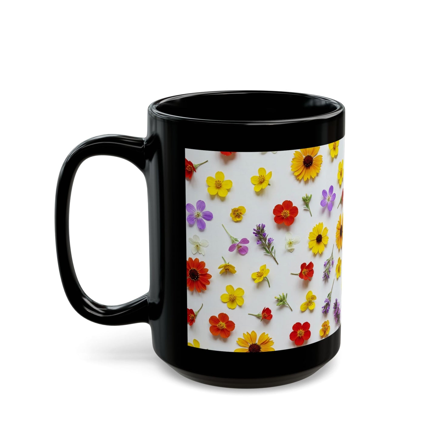 Wildflowers Mug, Black Ceramic Mug (11oz, 15oz)