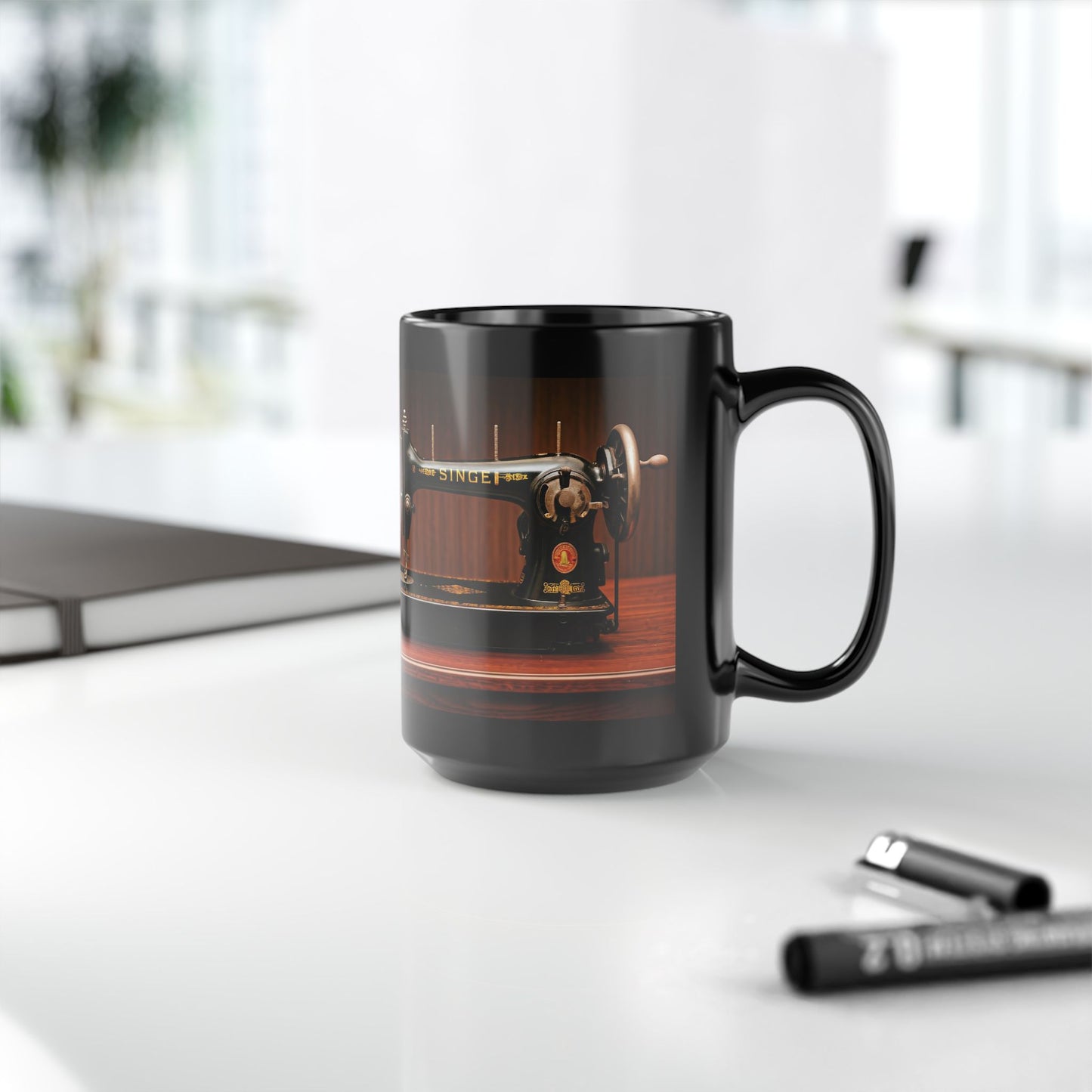 Sewing Theme Mug, Black Coffee Cup with Sayings (11 oz, 15 oz)