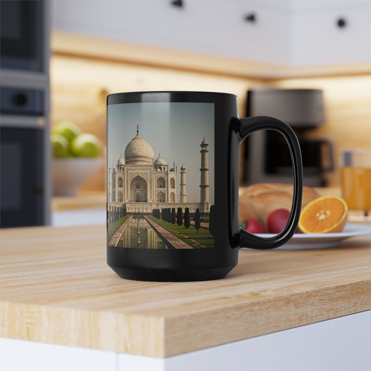 Taj Mahal Mausoleum in Agra, India Black Mug, (11oz, 15oz)