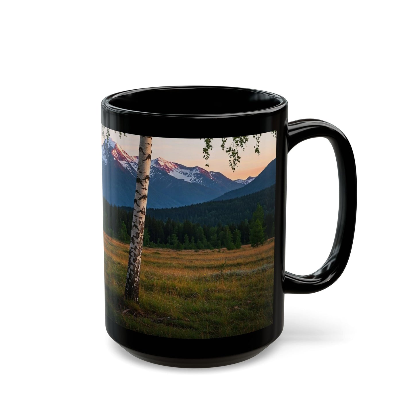Mountain and Birch Tree Scene Scape
