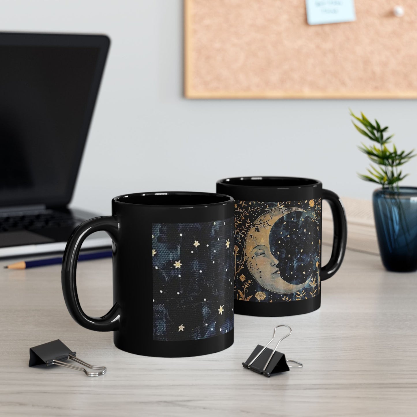 Moon and Stars Celestial Coffee Black Mug (11oz, 15oz)