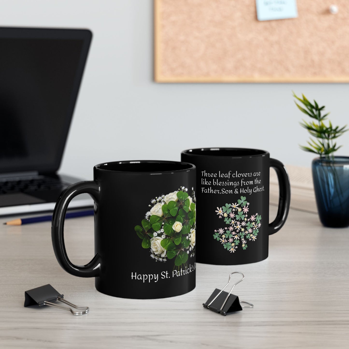 Shamrock Bouquet St Patrick's Day, Luck of the Irish Mug, Black Coffee Cup (11oz 15oz)