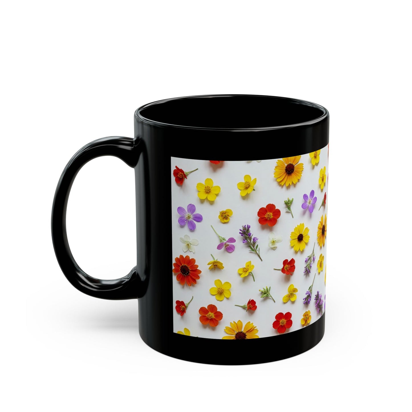 Wildflowers Mug, Black Ceramic Mug (11oz, 15oz)
