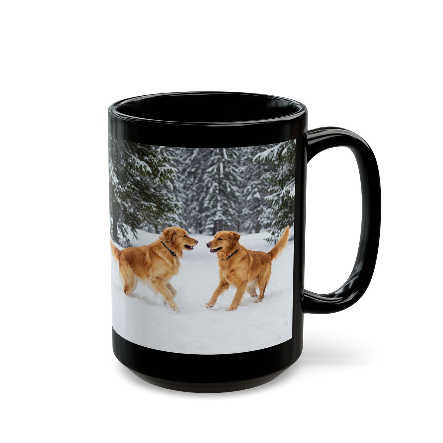 Charming Golden Retrievers, frolicking in the Snow