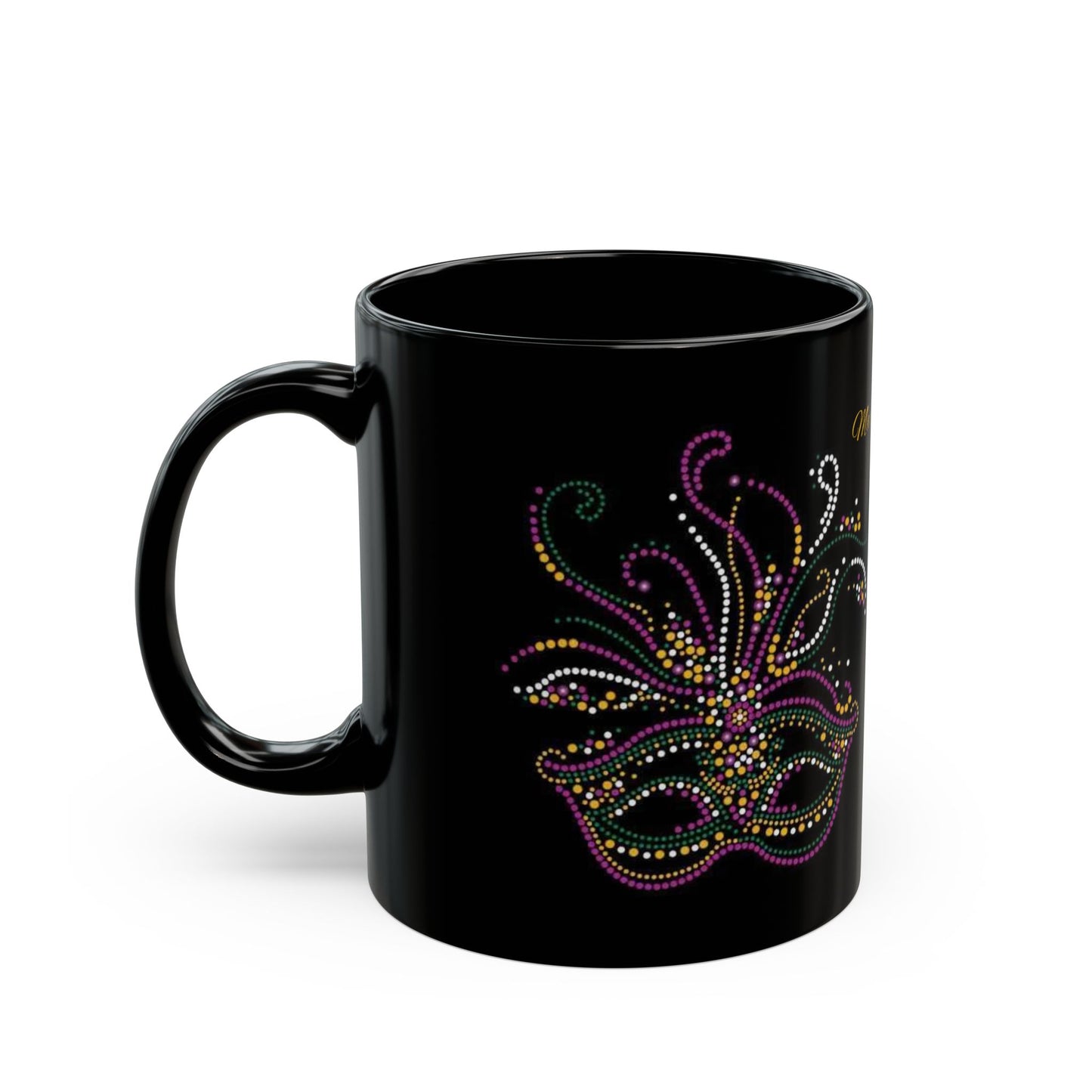 Mardi Gras Bead Masks Black Mug - (11oz, 15oz)