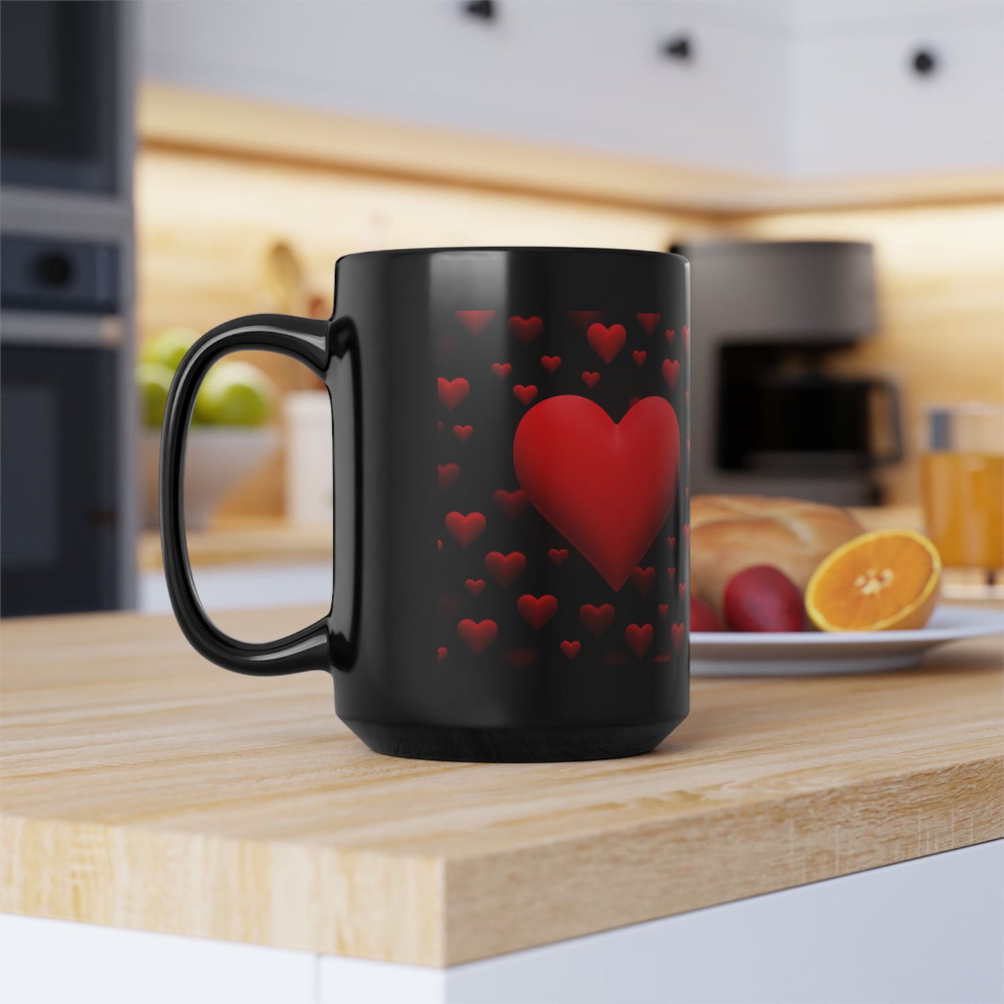 Valentine's Day Hearts with Friendship quote Black Mug (11oz, 15oz)