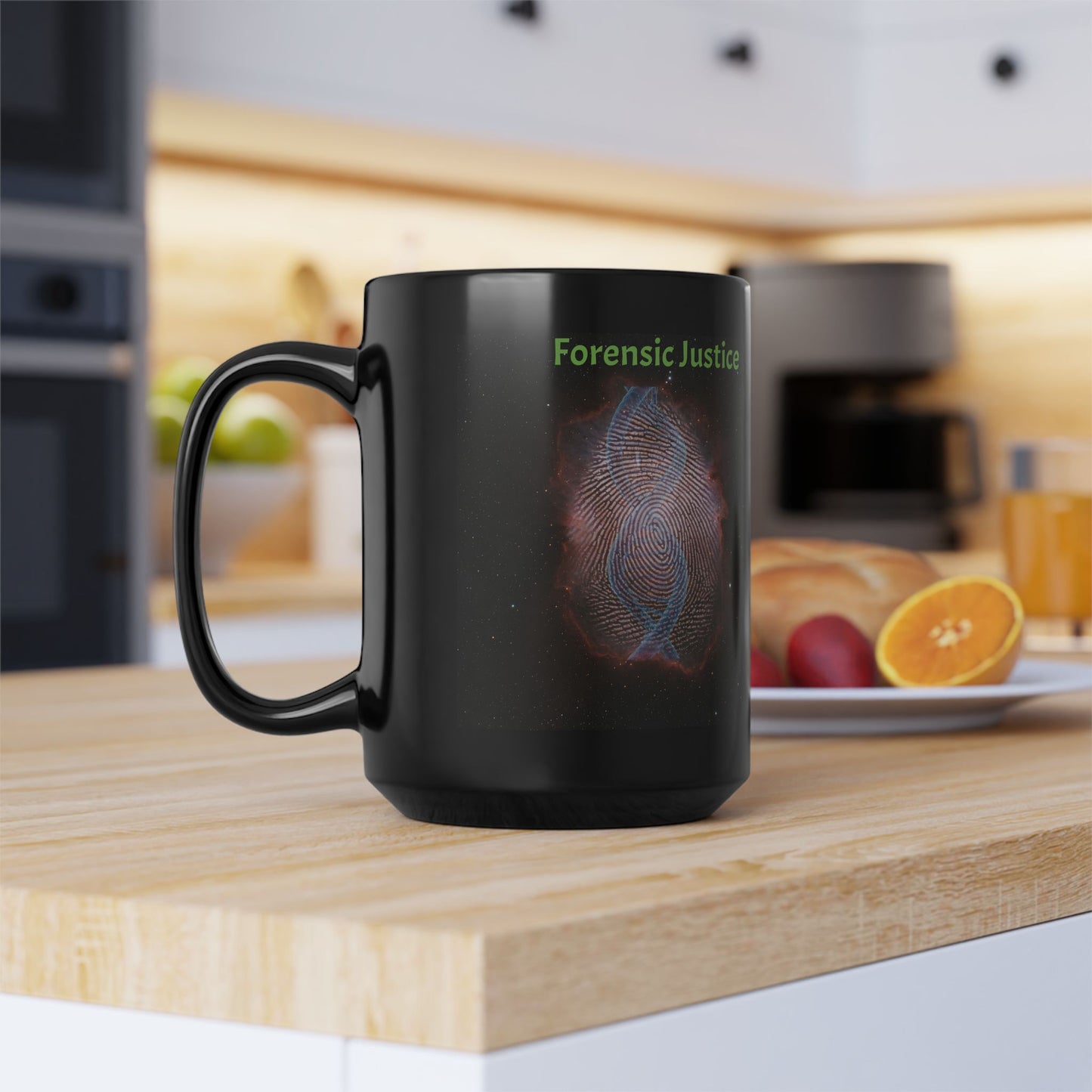 Fingerprint of God Forensic Justice Black Mug, 11oz 15oz