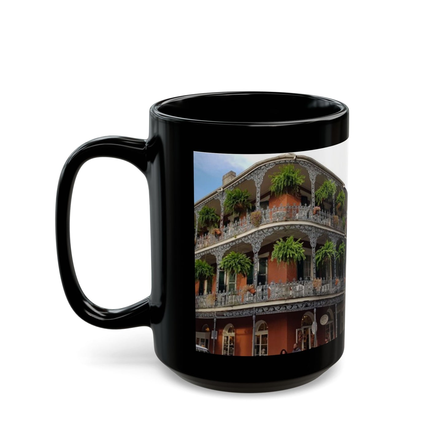 Mardi Gras Mug, New Orleans Bourbon Street, Black 11oz, 15oz Coffee Cup