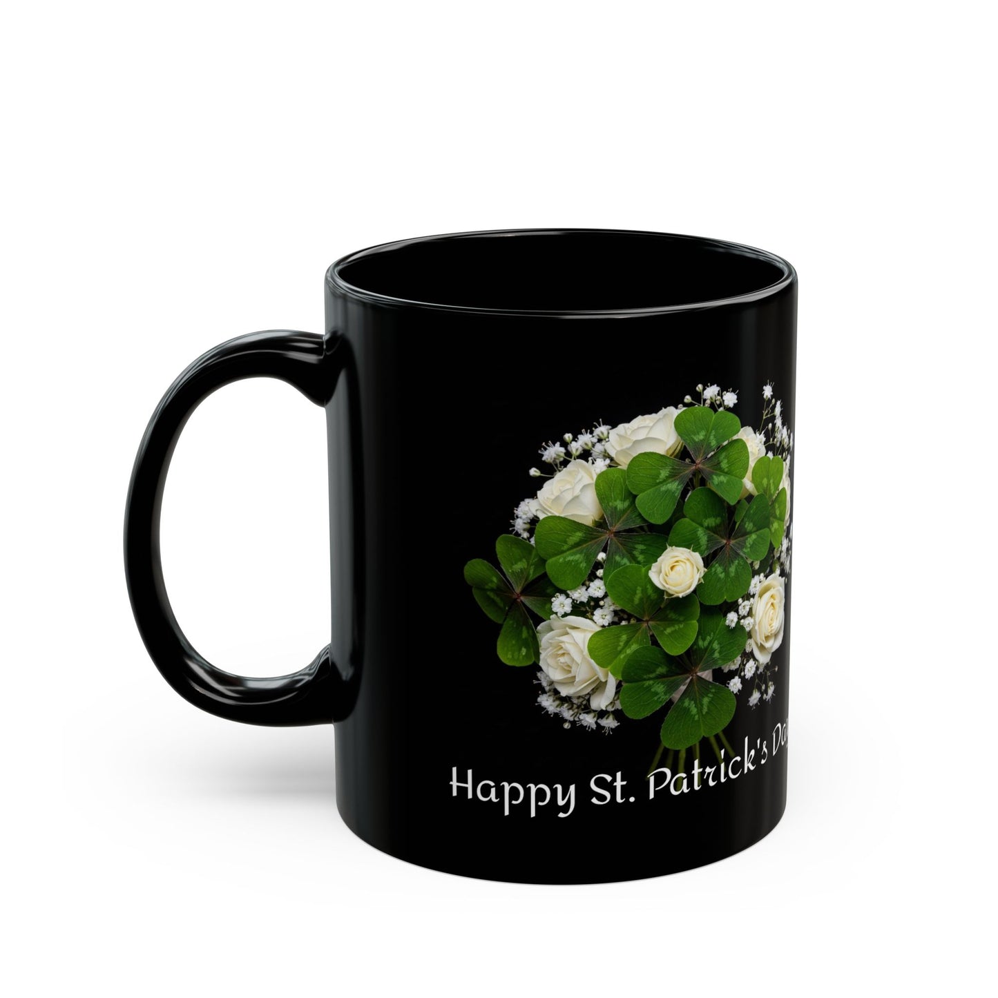 Shamrock Bouquet St Patrick's Day, Luck of the Irish Mug, Black Coffee Cup (11oz 15oz)