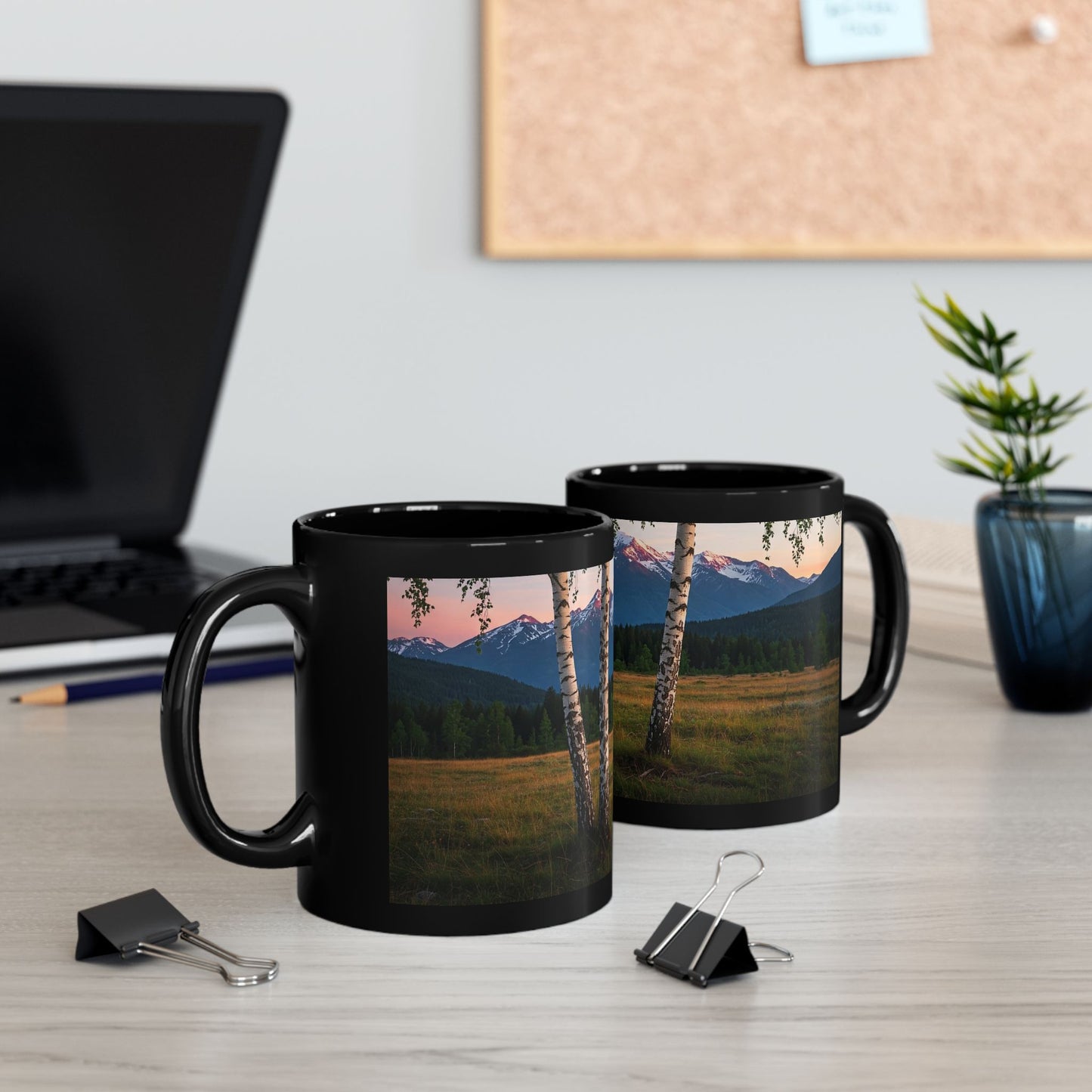 Mountain and Birch Tree Scene Scape