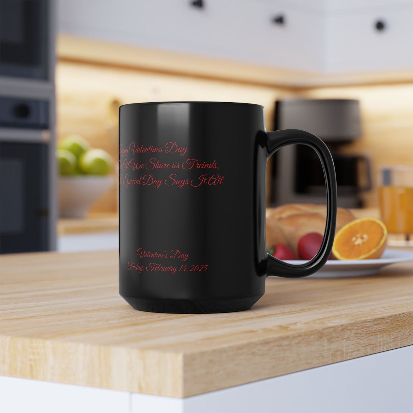Valentine's Day Hearts with Friendship quote Black Mug (11oz, 15oz)