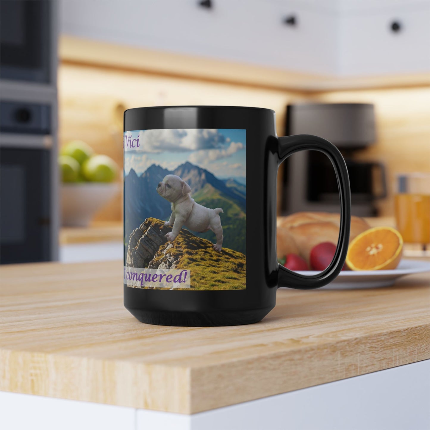 Veni Vidi Vici, British Bulldog Puppy Emma Black Mug (11oz, 15oz)