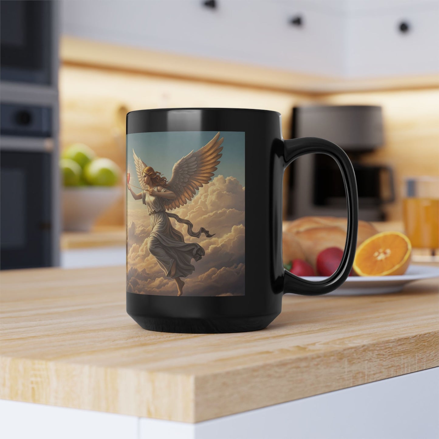 Cupids Angel, 1 John 4:16 Quote, Religious Black Mug (11oz, 15oz)