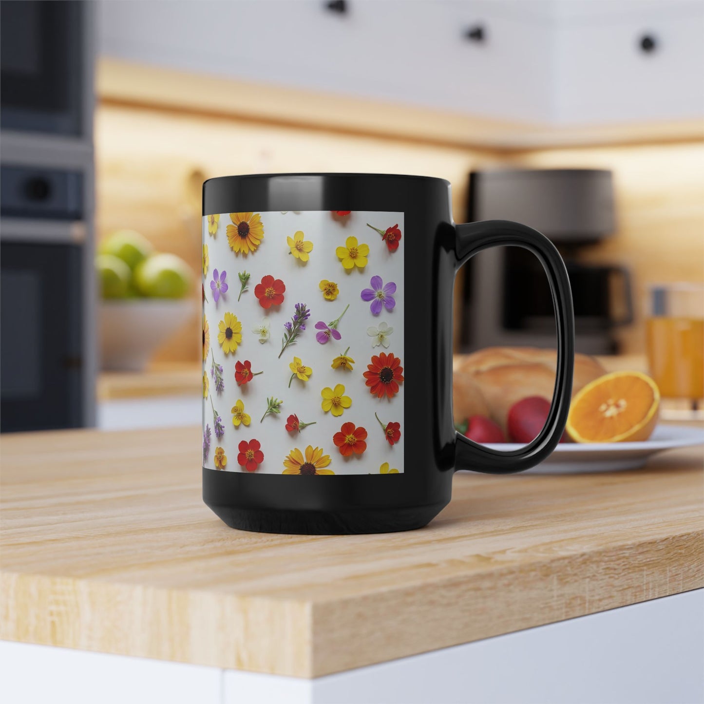 Wildflowers Mug, Black Ceramic Mug (11oz, 15oz)