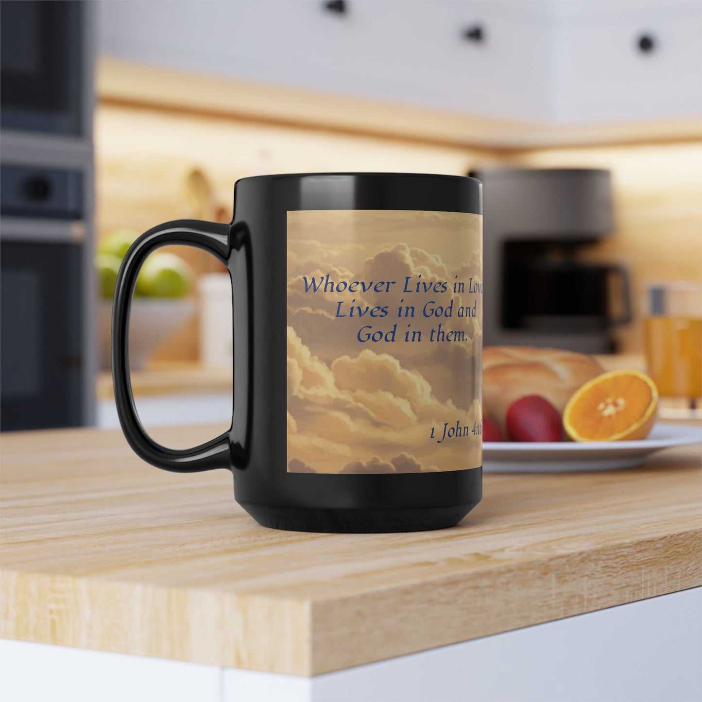 Cupids Angel, 1 John 4:16 Quote, Religious Black Mug (11oz, 15oz)