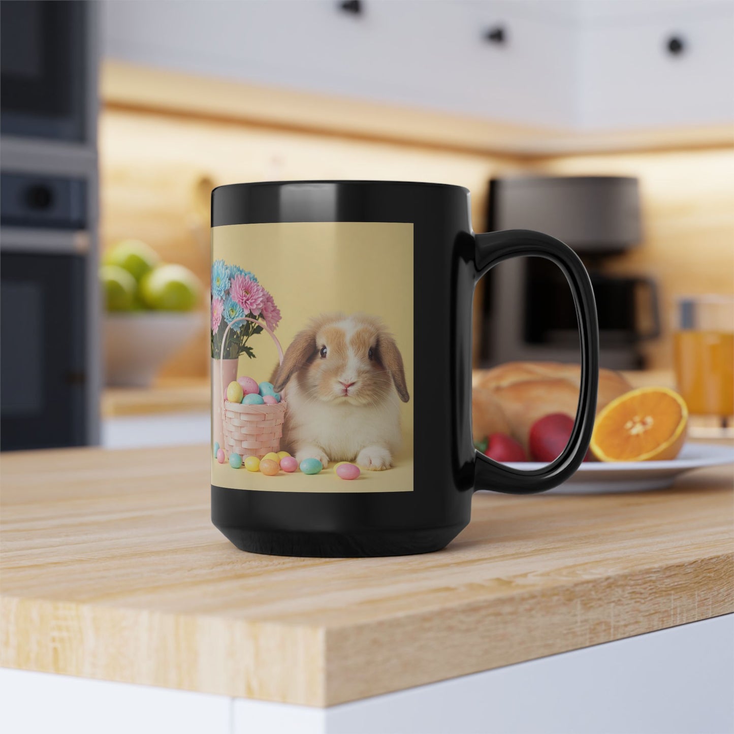 Hoppy Easter Bunny Mug, Black (11oz, 15oz)