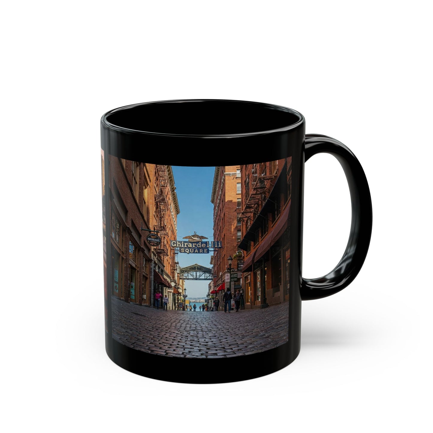 San Francisco Ghirardelli Square Cityscape, Black Mug (11oz, 15oz)