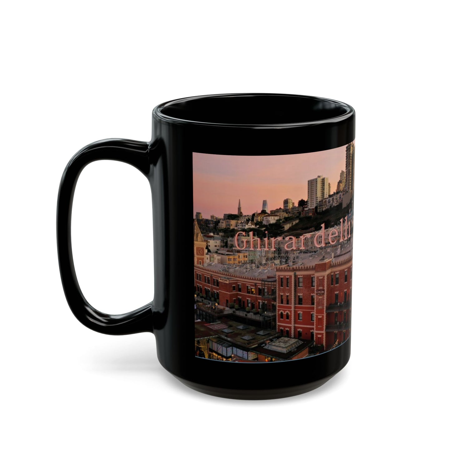 San Francisco Ghirardelli Square Cityscape, Black Mug (11oz, 15oz)