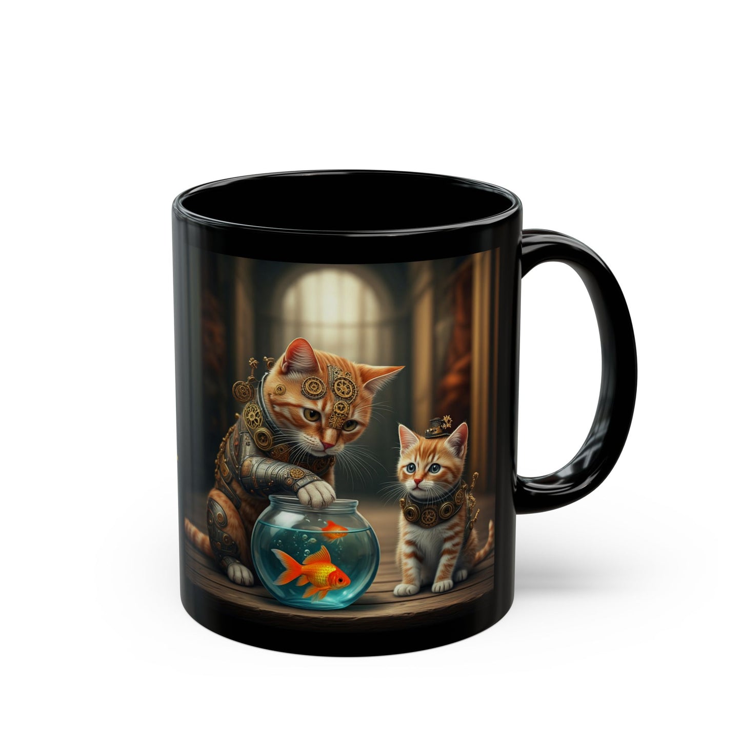 Mug - Cute Steampunk Cat and Kitten Fishing Design (11oz, 15oz)