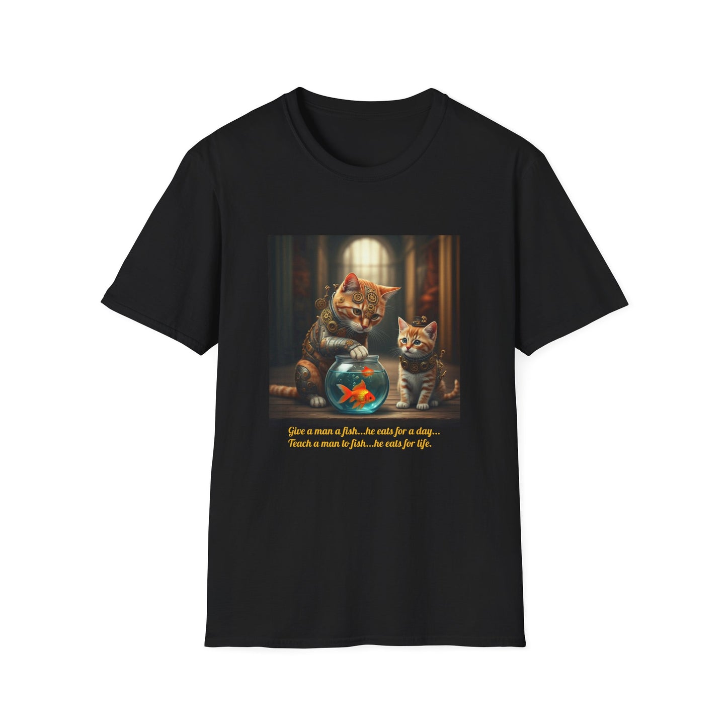 Steampunk Cat and Kitten T-Shirt - Cute Design with Wise Saying