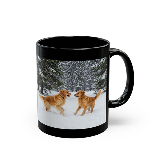 Charming Golden Retrievers, frolicking in the Snow