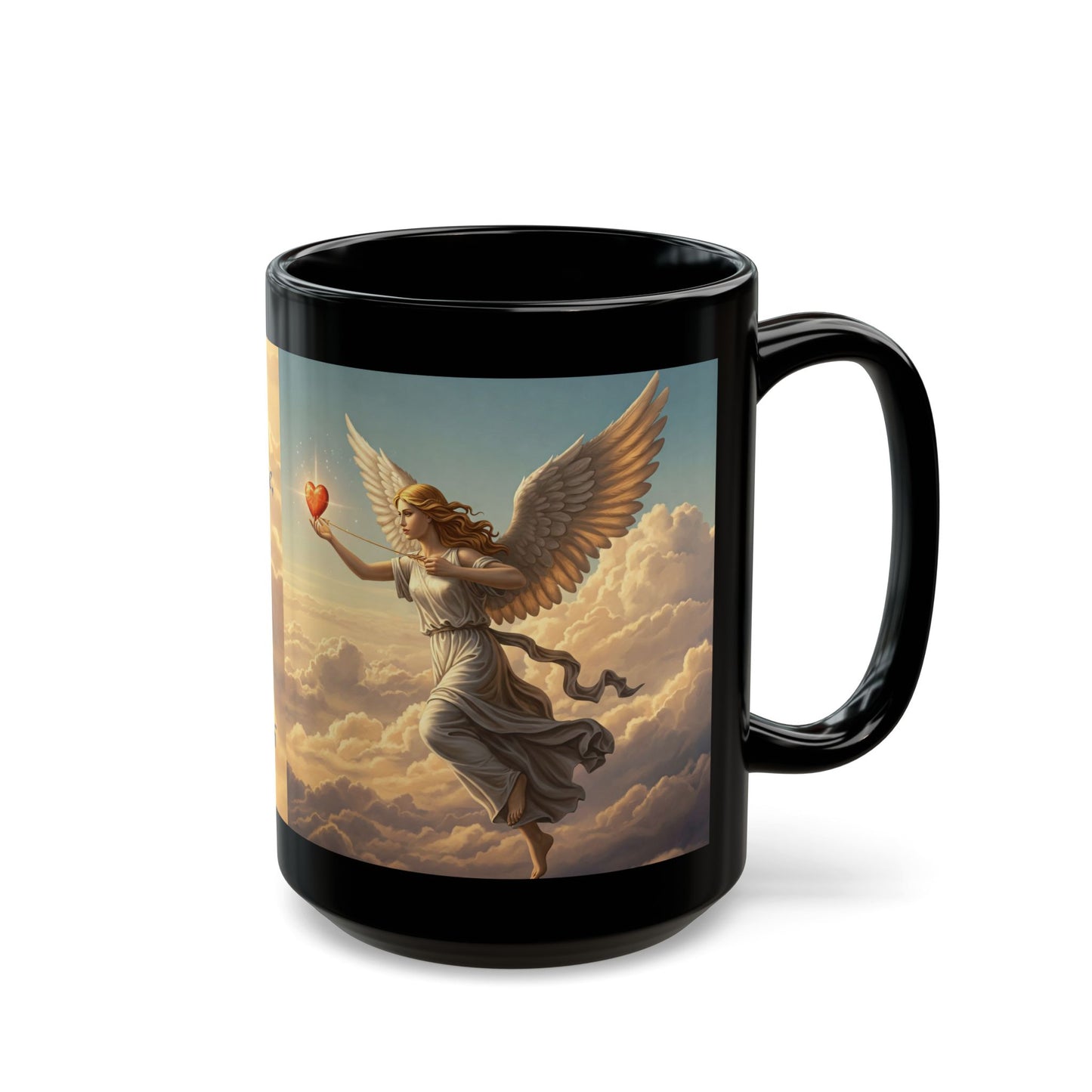 Cupids Angel, 1 John 4:16 Quote, Religious Black Mug (11oz, 15oz)