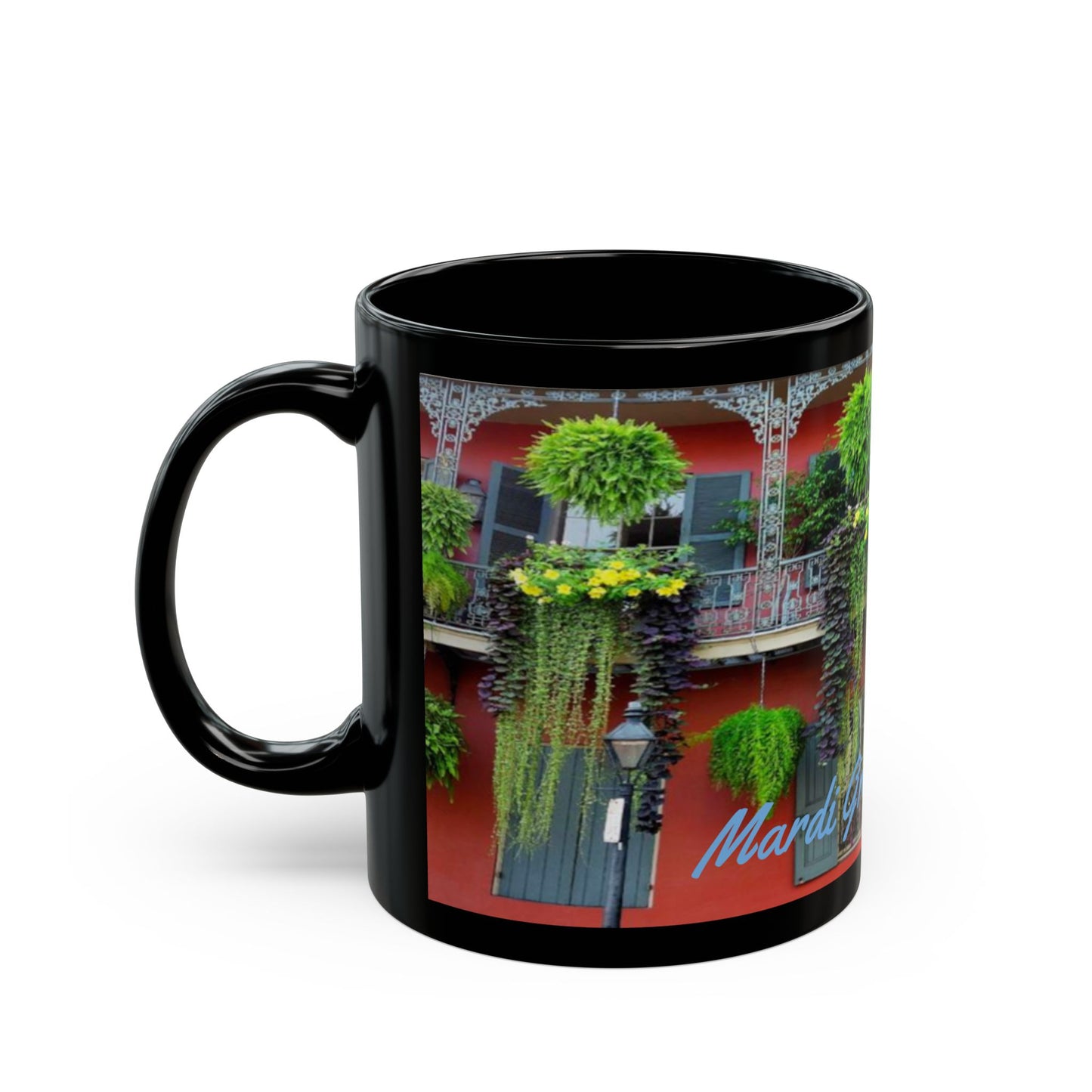 Mardi Gras, French Quarter Architecture design, Black Mug (11oz, 15oz), NOLA