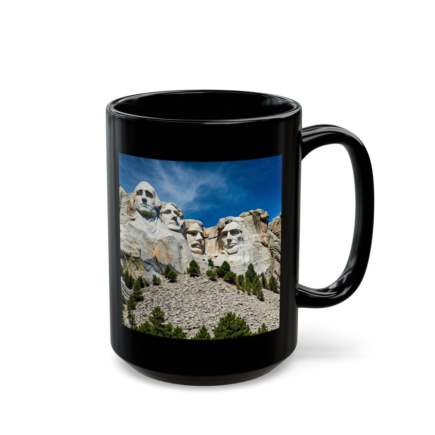 Mt Rushmore, Monument to Freedom, Democracy, & American way. Black Mug, (11oz 15oz)
