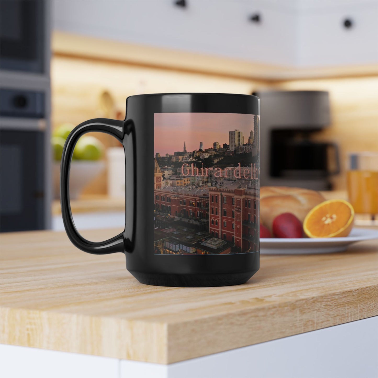 San Francisco Ghirardelli Square Cityscape, Black Mug (11oz, 15oz)