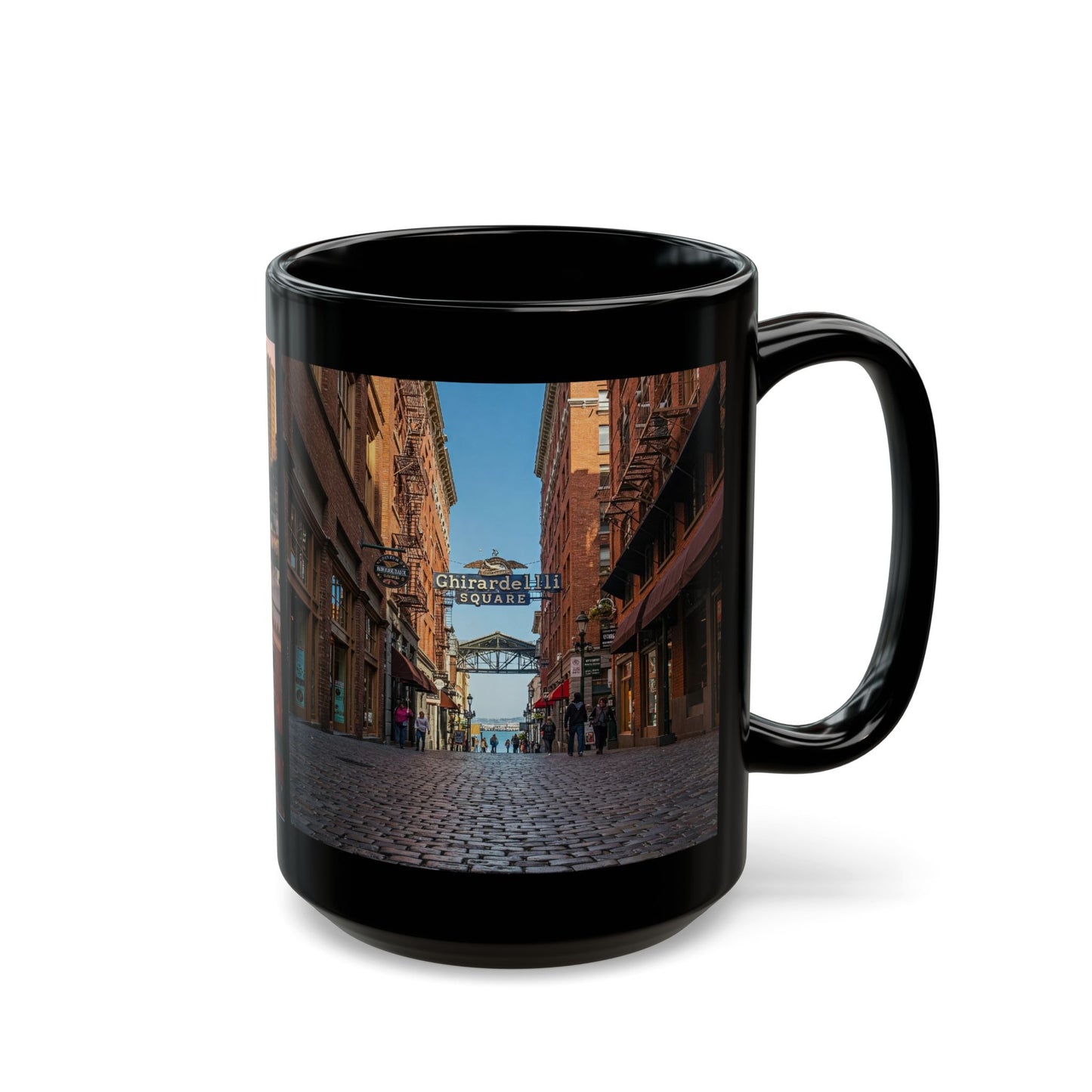 San Francisco Ghirardelli Square Cityscape, Black Mug (11oz, 15oz)