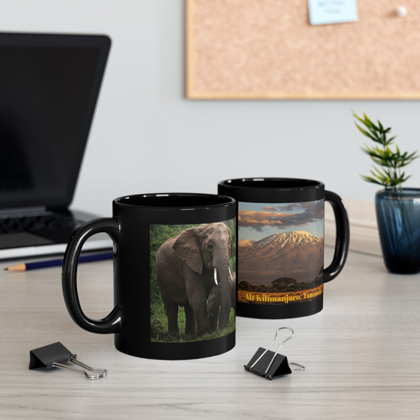 Mt Kilimanjaro, Elephants Safari Black Mug (11oz, 15oz)