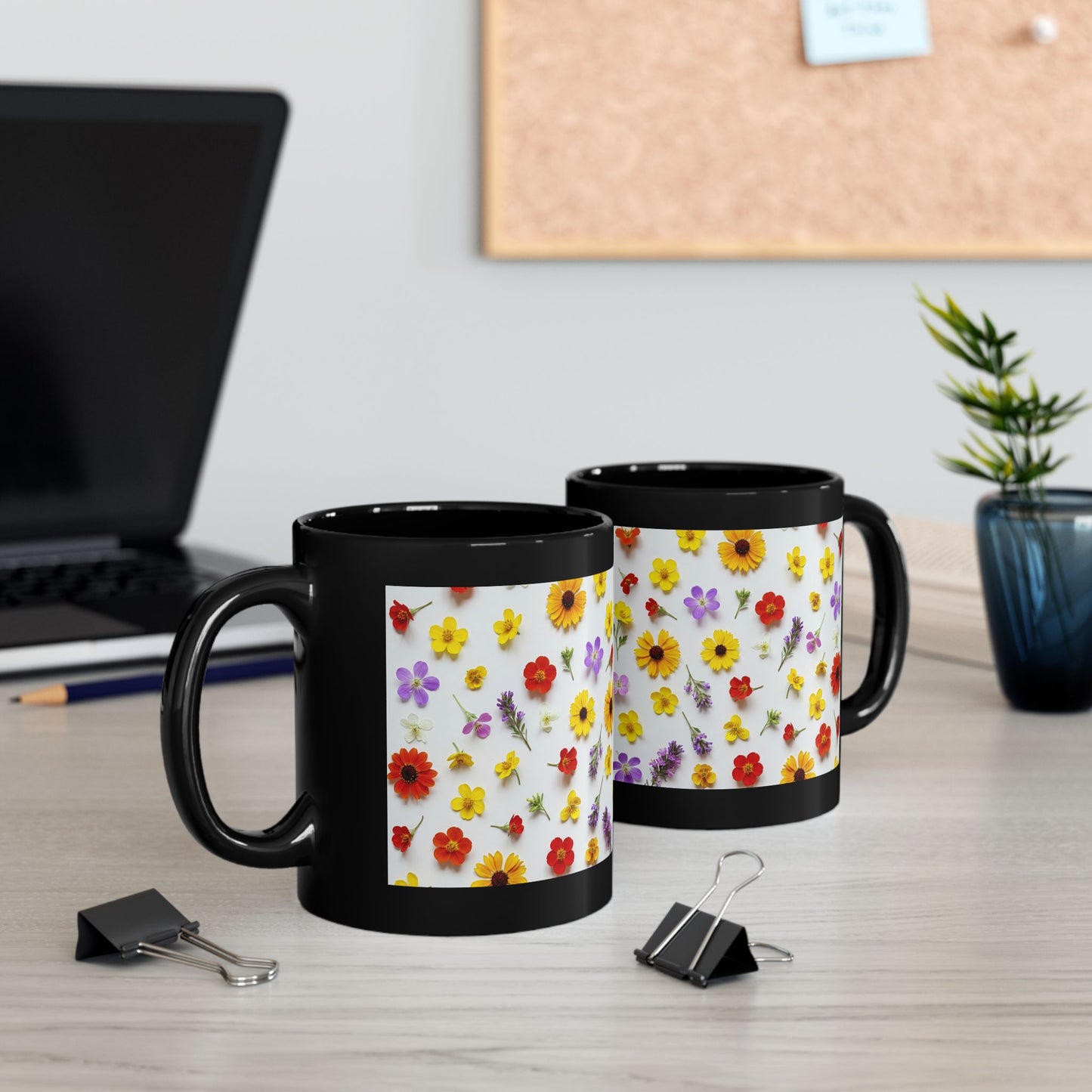 Wildflowers Mug, Black Ceramic Mug (11oz, 15oz)