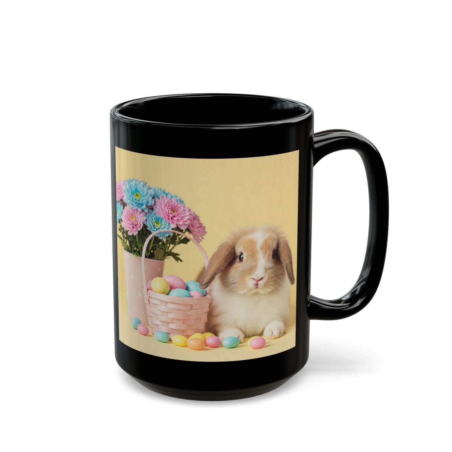 Hoppy Easter Bunny Mug, Black (11oz, 15oz)