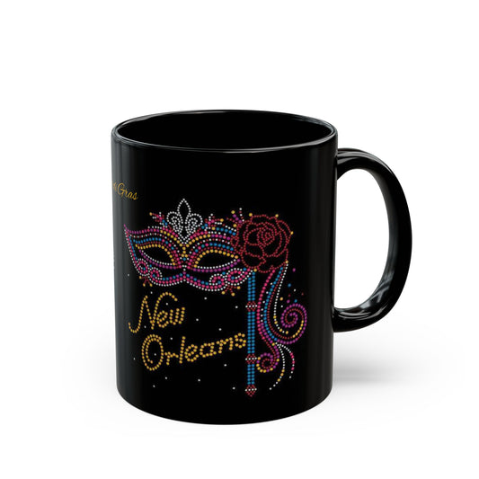 Mardi Gras Bead Masks Black Mug - (11oz, 15oz)