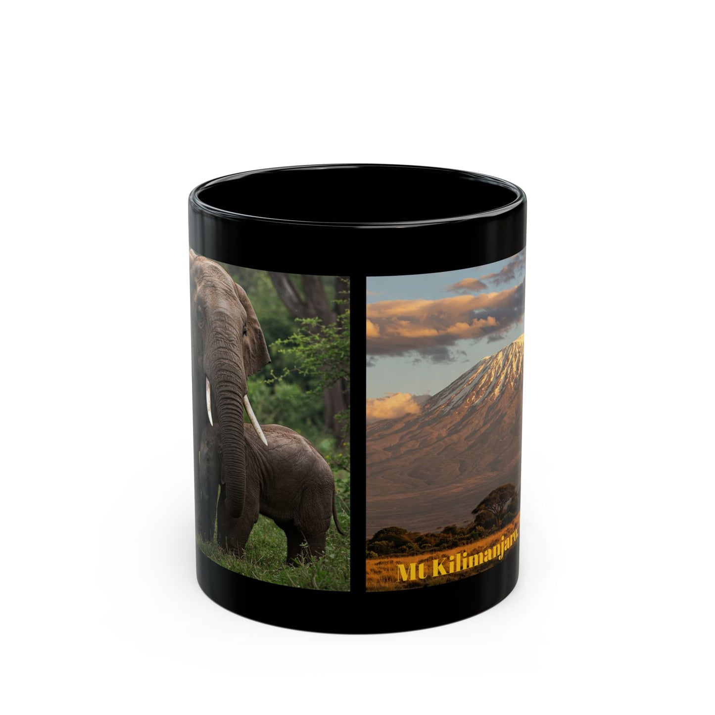 Mt Kilimanjaro, Elephants Safari Black Mug (11oz, 15oz)